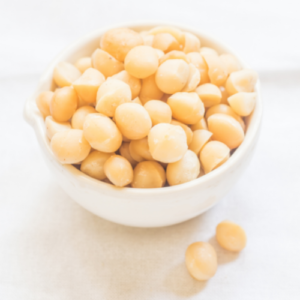 Macadamia nuts in a white bowl