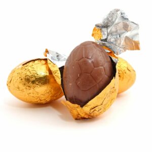 Chocolate Easter eggs in gold foil